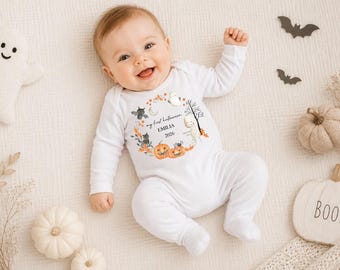 Personalised My First Halloween Sleepsuit, First Halloween, Baby’s 1st Halloween Outfit with Name, Custom Baby Grow, Halloween Baby Gift