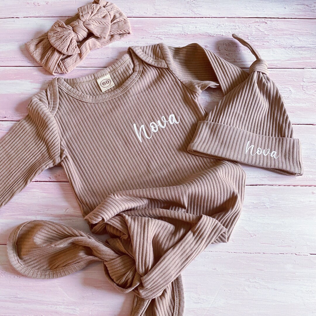 Newborn Baby Knotted Gown Unisex Baby Gown Coming Home Etsy