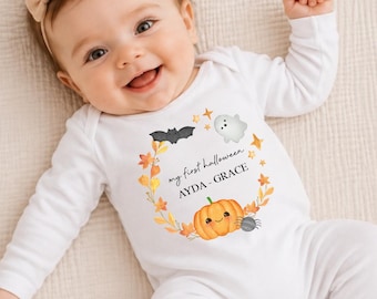 Personalised First Halloween Sleepsuit, First Halloween Babygrow, Baby Halloween Outfit, Halloween Newborn Gift, 1st Halloween Baby Gift