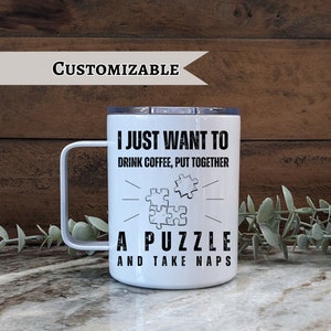 Love Puzzles Coffee Mug - Insulated, Coffee Cup, Travel Mug, Holds Hot and Cold, Stainless Steel cup with Lid, Customize