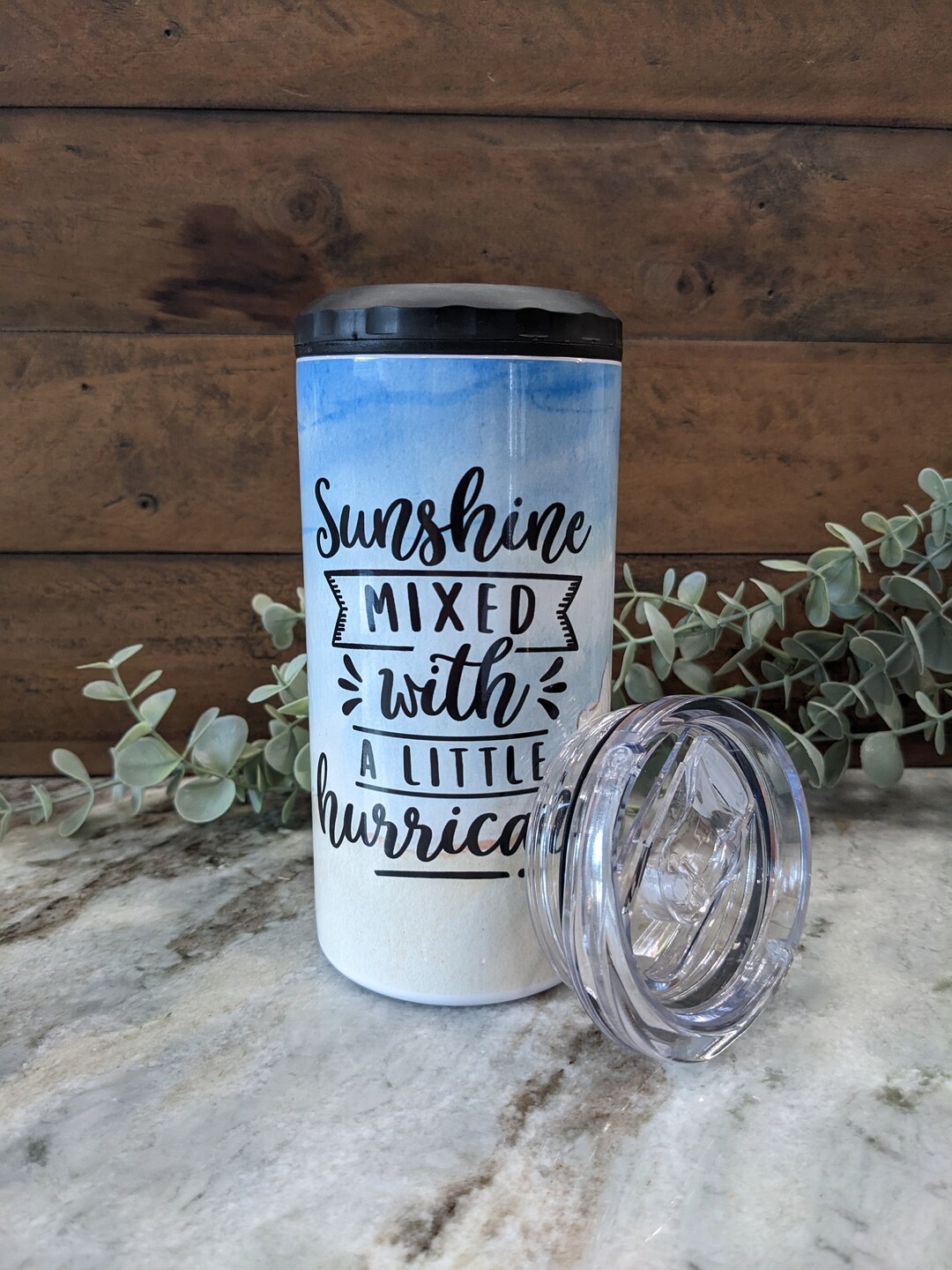 Beach 4 in 1 Can Cooler , Beer Koozie, Stainless Steel, 16 Oz Tumbler