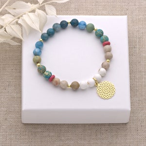 Buntes Sommerarmband aus Apatit, Jaspis und Howlith mit Mandala
