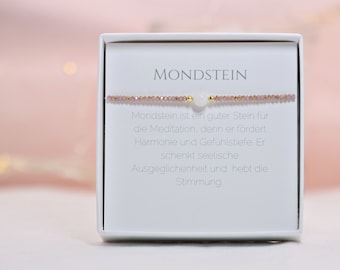 Filigranes Armband aus Glaskristall mit Mondstein, Silber, Gold oder Rosègold plattiert, Geschenk zur Kommunion oder zum Valentinstag