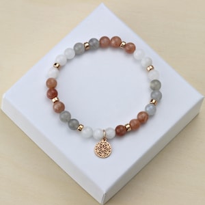 Armband aus echten Mondsteinen mit Lebensblume vergoldet oder rosè vergoldet, Schmuckgeschenk Bild 6