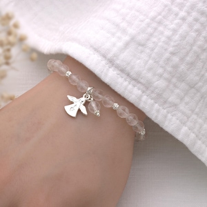 Rosenquarz-Armband mit Schutzengel Silber, schönes Geschenk zur Kommunion