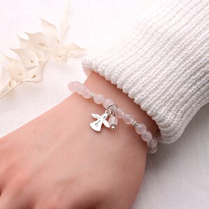 Rosenquarz-Armband mit Schutzengel Silber, schönes Geschenk zur Kommunion Bild 8