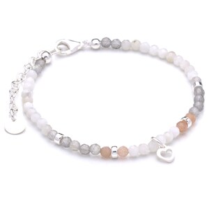 Filigranes Armband aus echtem Mondstein mit kleinem Herz, Silber, vergoldet und rosè vergoldet, Geschenk zur Kommunion oder zum Muttertag 925er Silber