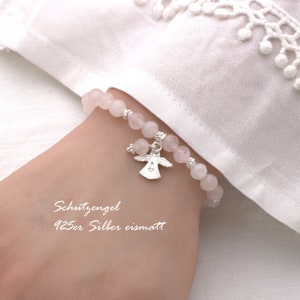 Rosenquarz-Armband mit Schutzengel Silber, schönes Geschenk zur Kommunion Bild 3