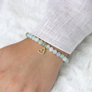 Damen-Armband aus echtem Aquamarin mit Herz, schönes Geschenk