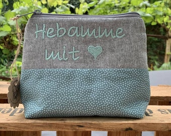 Hebamme mit Herz Schminktasche // Kosmetiktäschchen // Kulturbeutel // Schminktäschchen