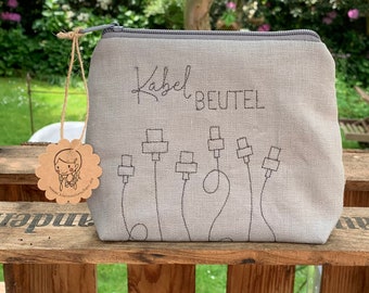 Kabeltas//canvas tas voor onderweg//prullaria//kabels//vakantie//kamperen (grijs)