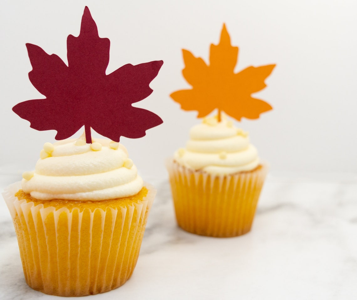 Maple Leaves Cupcake Toppers 6 and 12 Toppers Maple Leaf Etsy