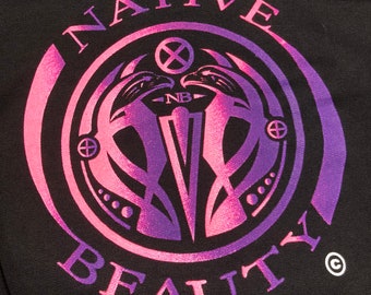 Native Beauty purple/pink swirl reg cut Black T-shirt