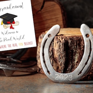 Regali di laurea unici per lui e per lei / Congratulazioni per un amico, biglietto di laurea per la figlia, regalo ricordo sentimentale, ferro di cavallo fortunato