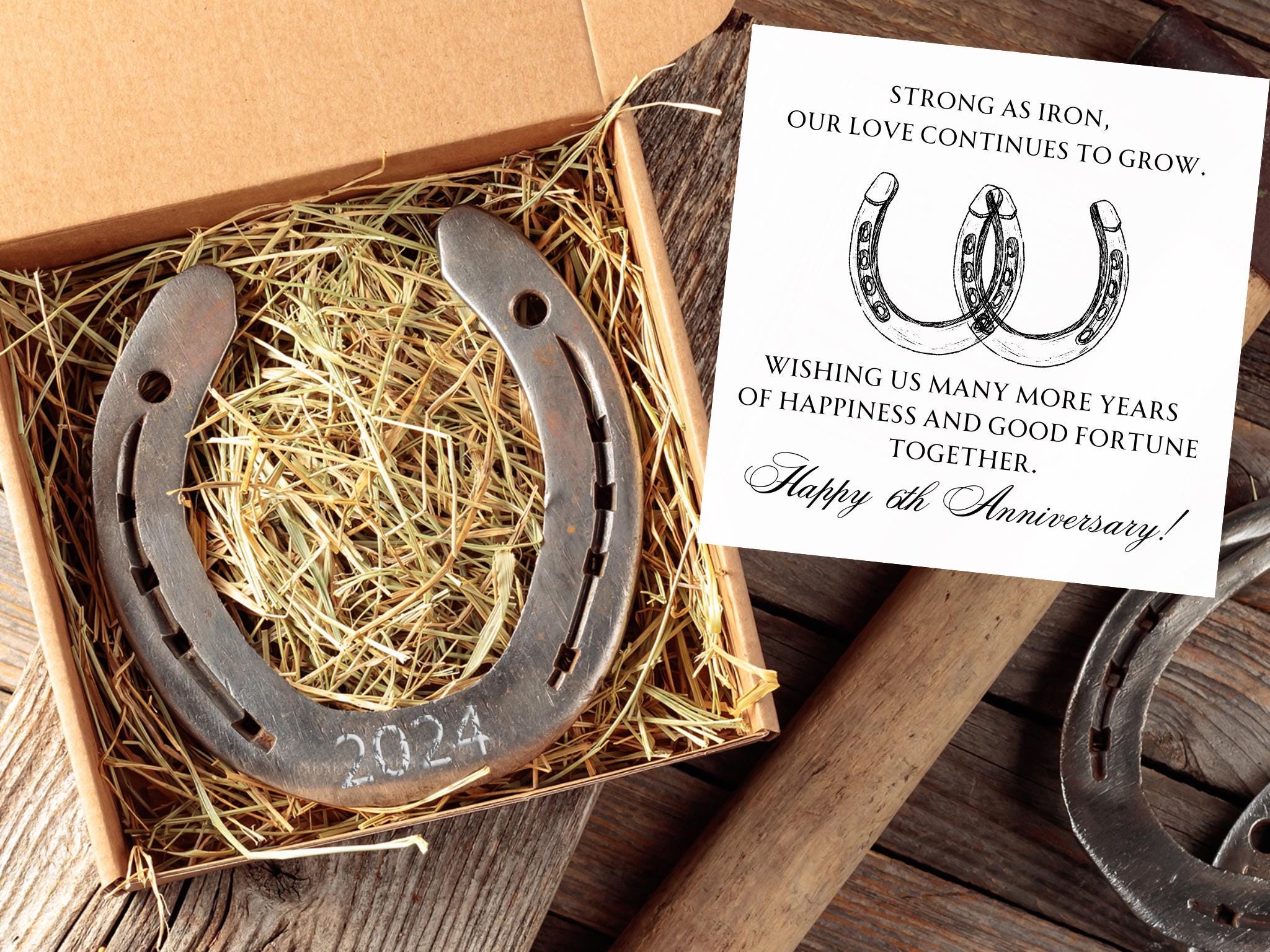 Iron 6th Wedding Anniversary Gift | Lucky Horseshoe with Sixth Anniversary Card | Symbol of Strength & Love | Unique Keepsake for Couples