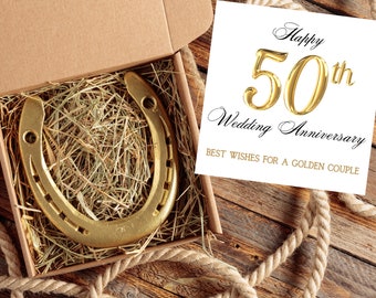 50th Wedding Anniversary gift for Friends - Golden Wedding Anniversary Gifts, Horseshoe Gift Custom Engraved Anniversary gift for parents