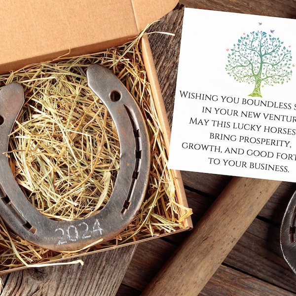 Engraved Lucky Horseshoe Gift: New Business Launch, Personalized Card