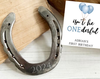 Personalized First Birthday Gift For Boy - Good Luck Gift For Boy Authentic Lucky Horseshoe Keepsake Lucky Horseshoe Gift Isn't He ONEderful