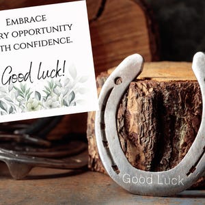 Gift for New Beginnings Good Luck Horseshoe | Motivational Opportunity Card | Custom Engraved Success Charm | Graduation, Career Milestone