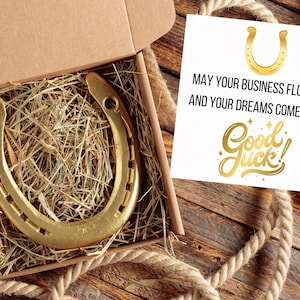 "Viel Glück Hufeisen mit Geschenkkarte - ""May Your Business Flourish"" Perfektes Geschenk für neue Business Inhaber, Unternehmer & Business Jungunternehmer."
