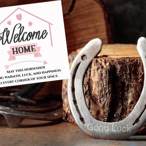 Cadeau de clôture pour agent immobilier : un fer à cheval porte-bonheur personnalisé pour les nouveaux propriétaires | Cadeau unique pour un client immobilier avec carte et gravure en option