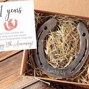 11th Anniversary Gift – Steel Keepsake Lucky Horseshoe, Personalized Engraving + Card, Romantic Gift for Husband/Wife, Real Gift Boxed Set