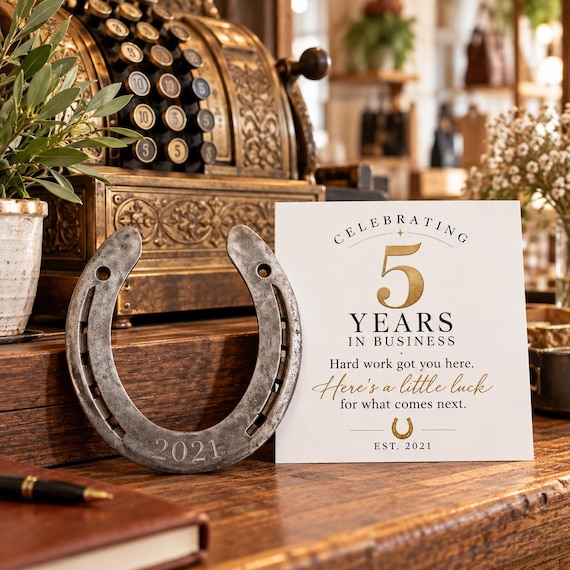 5 Year Business Anniversary Gift, Small Business Owner Gift, Company Anniversary Keepsake, Personalized Lucky Horseshoe