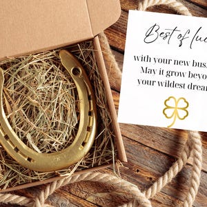 Nuovo regalo per imprenditori – autentico ferro di cavallo portafortuna con carta regalo, augurio di successo per imprenditori, regalo perfetto per l'avvio di un'attività, ferro di cavallo