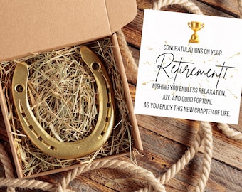 Lucky Horseshoe Retirement Gift Box: Personalized Card, Rustic Decor