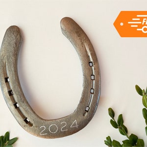 Personalized Horseshoe With Engraving - 6th Anniversary Gift - Iron Anniversary - Hand Forged Horse Shoe - Iron Home Decor - Recycled Metal