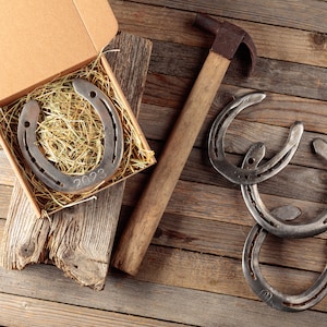 Gebrauchtes Hufeisen - Reitergeschenk, echtes glückliches Hufeisen, Glückshufeisen, rostiges Hufeisen im alten Look, Landhochzeitsdekor, rustikales Geschenk