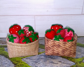 Fabric Strawberries in Baskets, Strawberry home decor