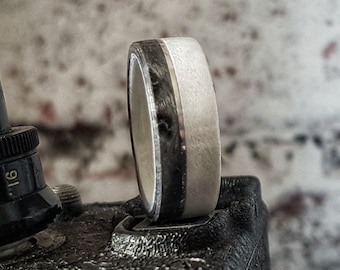 Grey and White Maple Wood Ring with Silver Wire Inlay - Engagement Ring - Mens Ring - Womans Ring - Wedding  Ring