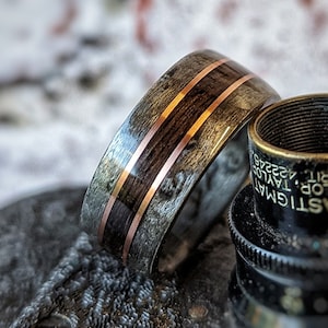 Maple Wedding Ring: Bog Oak & Copper Inlay Wooden Band