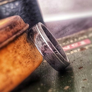 Grey Birdseye Maple Wedding Ring with Stirling Silver Inlay