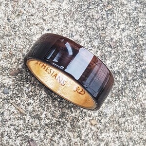 Macassar Ebony Wedding Ring with Quilted Canadian Maple Liner - mens ring - womens ring - wooden band