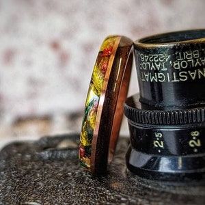Macassar ebony and copper Wedding Ring with Dried Flower Inlay - mens ring - wood ring - womens ring - handmade