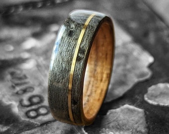 Grey Birdseye maple ring with American walnut liner and 18ct gold inlay - mens wood ring - wooden wedding ring - engagement ring