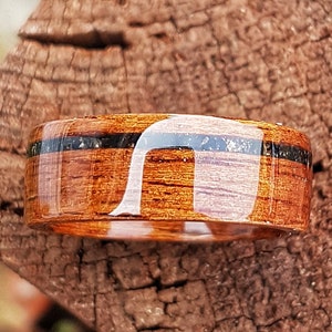 Madagascan Rosewood Ring with Offset Crushed Black Onyx Inlay