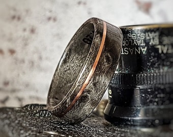 Grijze esdoorn trouwring met koperdraadinleg - handgemaakte sieraden - gepersonaliseerde sieraden - ringen