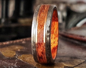 Bubinga & Grey Maple Wooden Wedding Ring with Copper Inlays