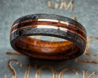 Santos Rosewood Ring with Grey Birdseye Maple Edges and Copper Inlays