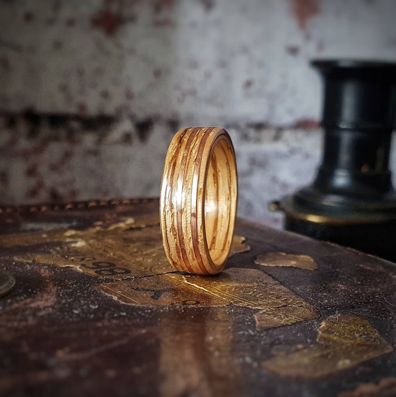 Zebrawood (zebrano) Wedding Ring With Twin Copper Wire Inlays