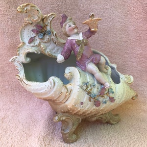 Open  Bisque Shell Footed Planter, Figurine, Knickknack