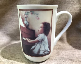 Bessie Pease Guttman Collectible Mug, Girl Playing Piano, singing in "Harmony," 1985