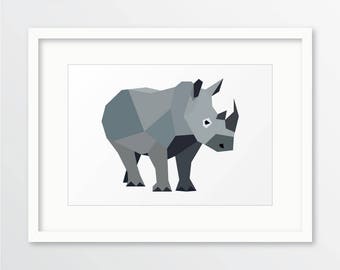 Rhinocéros géométrique, art mural rhinocéros, art mural animal, imprimé animal, animal safari, art mural safari, art mural africain, imprimé africain, imprimé rhinocéros