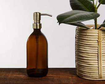 Amber Glass Soap Dispenser With Stainless Steel Pump (BPA-Free)