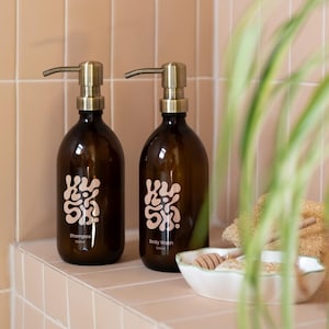 Amber Glass Refillable Soap Dispenser: Permanently Printed, Limited Edition
