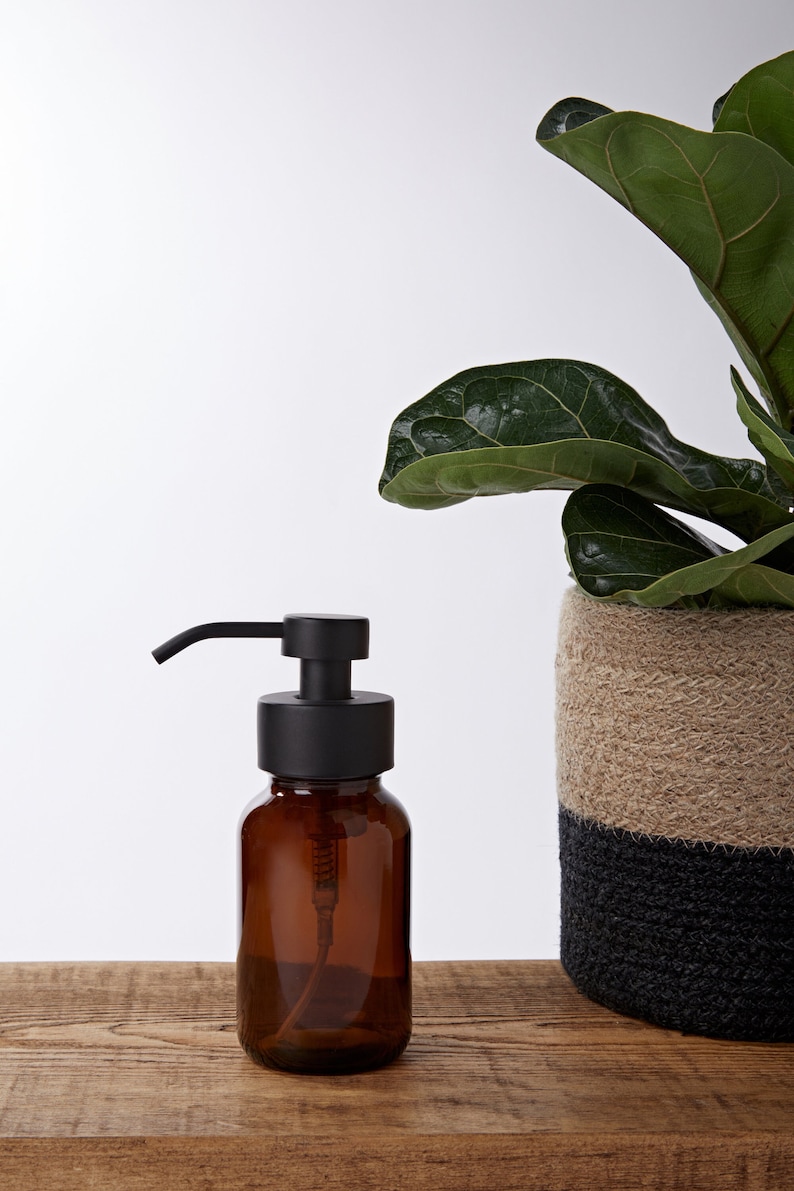 Foaming Soap Dispenser Amber Glass Bottle With Stainless Steel Etsy