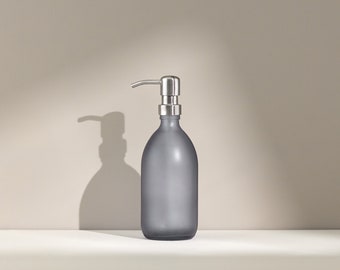 Distributeur de savon en verre gris, Bouteille de savon en verre mat, Pompe à savon en verre, Pompe en verre réutilisable, Flacon distributeur en verre, Bouteilles Clean Living